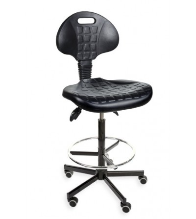 Krzesło warsztatowe PurMax z podnóżkiem, na kółkach (asynchro H+RING WH)
