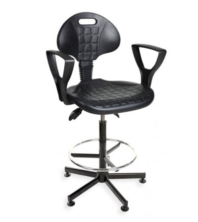 Podwyższane obrotowe krzesło przemysłowe PurActive, podłokietniki, podnóżek