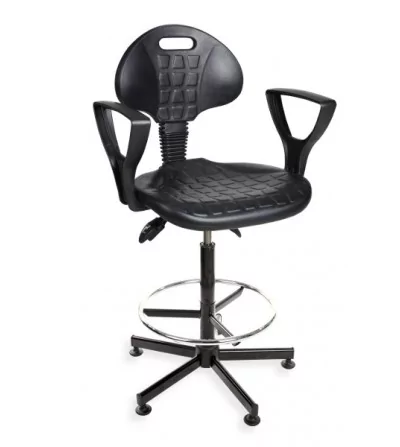 PurMax asynchro H+RING PD - podwyższane krzesło przemysłowe obrotowe z podnóżkiem, podłokietnikami, na stopkach