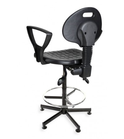 Podwyższane obrotowe krzesło przemysłowe PurActive, podłokietniki, podnóżek