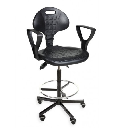 Krzesło laboratoryjne PurMax, na kółkach z podnóżkiem, podłokietniki