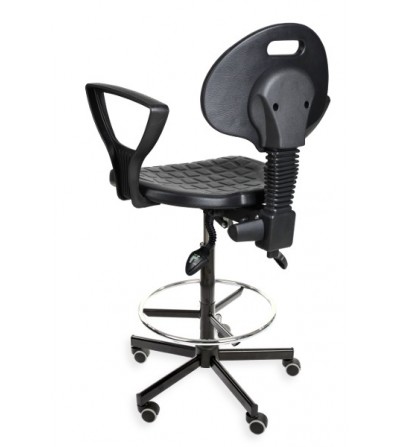 Krzesło laboratoryjne PurMax, na kółkach z podnóżkiem, podłokietniki