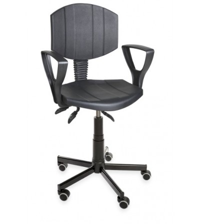 Krzesło przemysłowe - laboratoryjne PurActive - z podłokietnikami, na kółkach (asynchro PD WH)