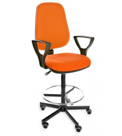 Obrotowe, podwyższane krzesło przemysłowe KomfortMax Desert z podnóżkiem, podłokietnikami, na kółkach (H + RING PD WH)