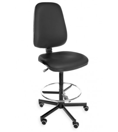 Podwyższane krzesło laboratoryjne KomfortMax z podnóżkiem, na kółkach