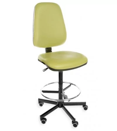 KomfortMax Eco H + RING WH - krzesło przemysłowe, laboratoryjne z podnóżkiem, na kółkach, ekoskóra