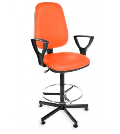 Wysokie krzesło laboratoryjne KomfortMax Eco, podnóżek, podłokietniki, kółka