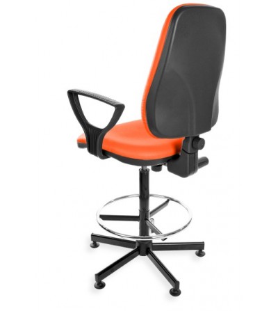 Wysokie krzesło laboratoryjne KomfortMax Eco, podnóżek, podłokietniki, kółka