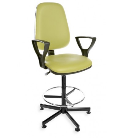 Podwyższane krzesło laboratoryjne - przemysłowe KomfortMax Eco z podnóżkiem, na stopkach (H + RING PD)