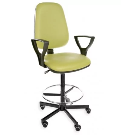 KomfortMax Eco H + RING PD WH - podwyższane krzesło laboratoryjne, przemysłowe , z podnóżkiem i podłokietnikami, na kółkach