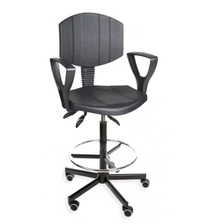 PurActive H+RING PD WH - krzesło przemysłowe asynchro obrotowe, na kółkach, z podnóżkiem i podłokietnikami, podwyższane