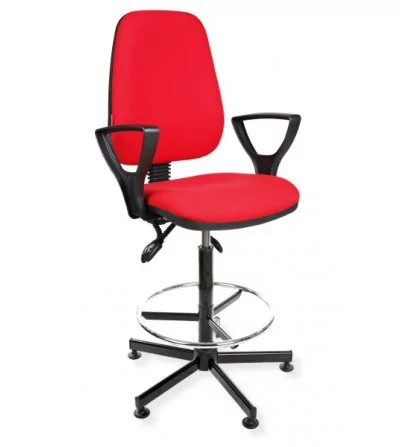Krzesło przemysłowe wysokie z podnóżkiem i podłokietnikami KomfortMax Desert asynchro H + RING PD