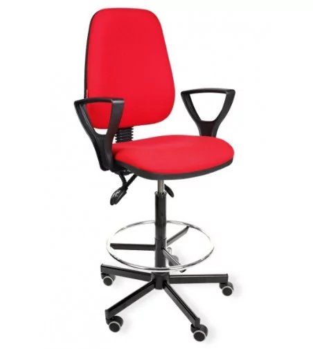 Krzesło przemysłowe wysokie  z podnóżkiem i podłokietnikami na kółkach KomfortMax Desert asynchro H + RING PD WH