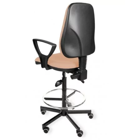Krzesło przemysłowe wysokie z podnóżkiem i podłokietnikami na kółkach KomfortMax Desert asynchro H + RING PD WH