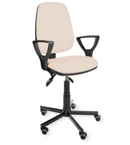 Krzesło przemysłowe, laboratoryjne z podłokietnikami na kółkach KomfortMax Eco asynchro PD WH