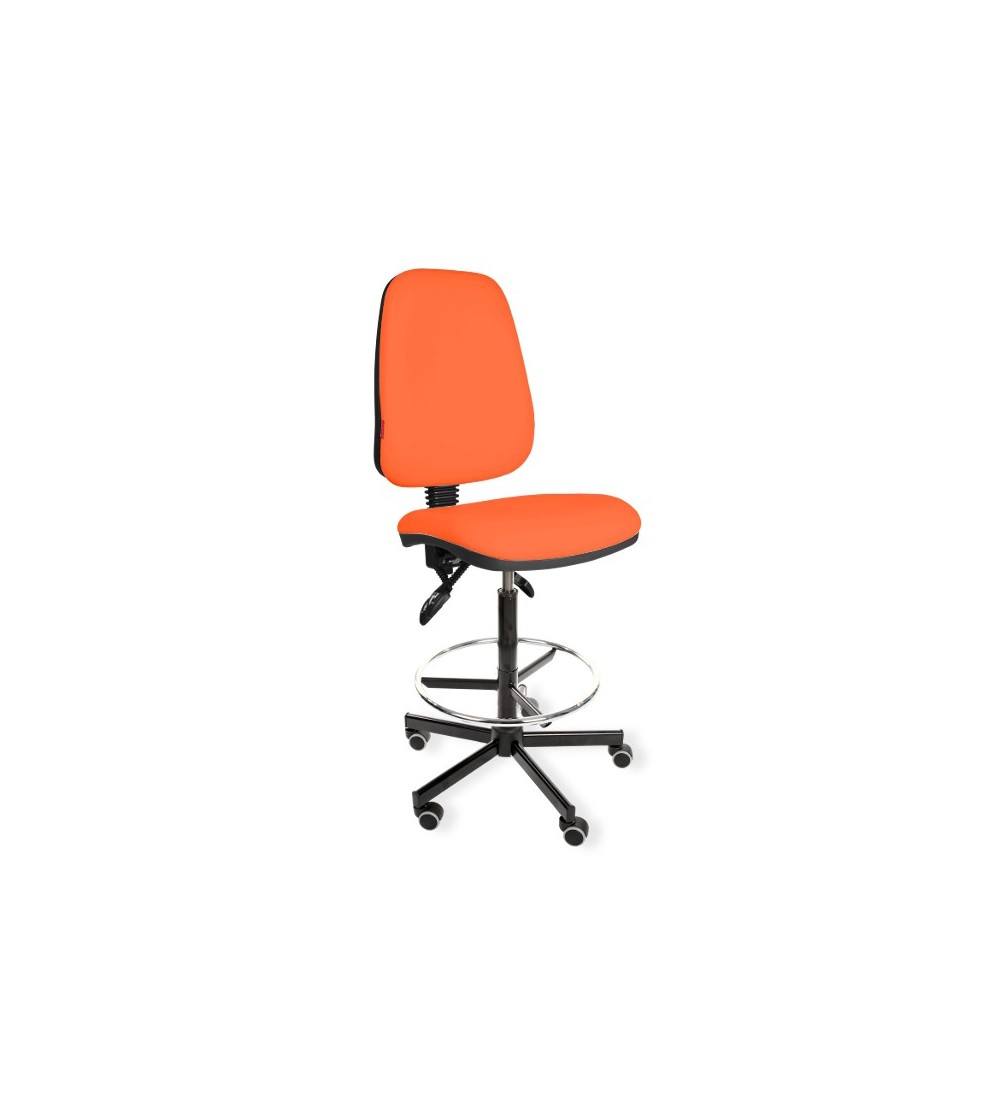 Krzesło laboratoryjne, przemysłowe, warsztatowe wysokie z podnóżkiem na kółkach KomfortMax Eco asynchro H + RING WH