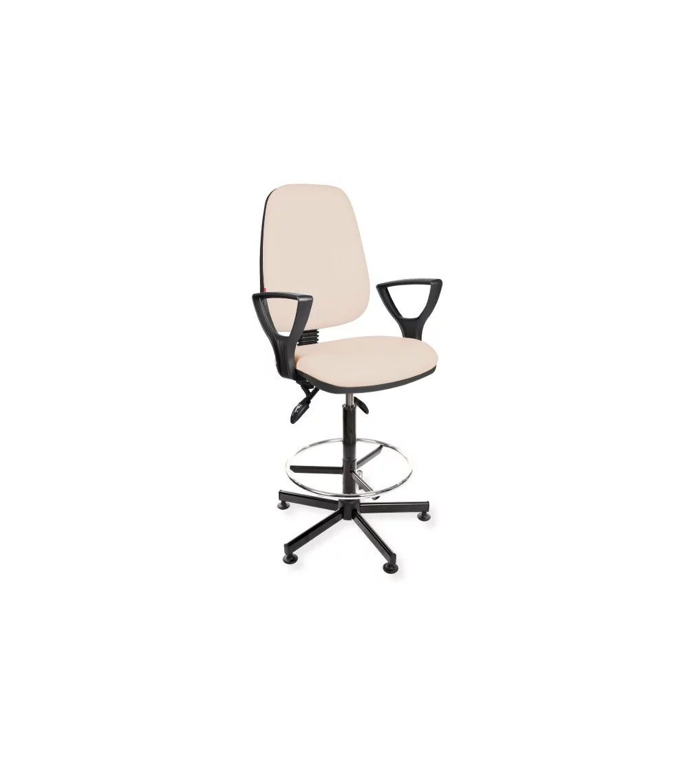 Krzesło wysokie na produkcję z podłokietnikami i podnóżkiem KomfortMax Eco asynchro H + RING PD