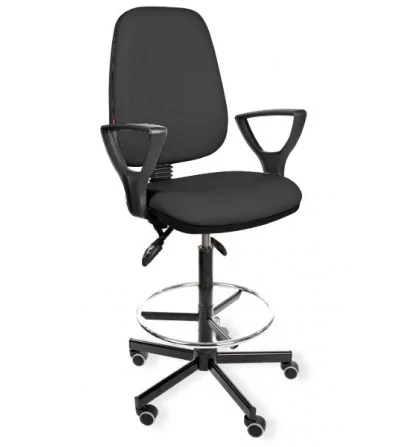KomfortMax Eco asynchro H + RING PD WH - podwyższane krzesło przemysłowe z podnóżkiem, podłokietnikami, na kółkach