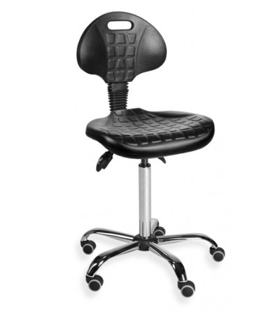 Krzesło warsztatowe, laboratoryjne na kółkach z pianki integralnej PurMax chrome asynchro WH