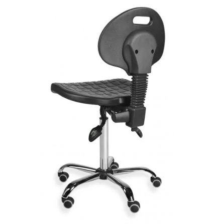Krzesło warsztatowe, laboratoryjne na kółkach z pianki integralnej PurMax chrome asynchro WH