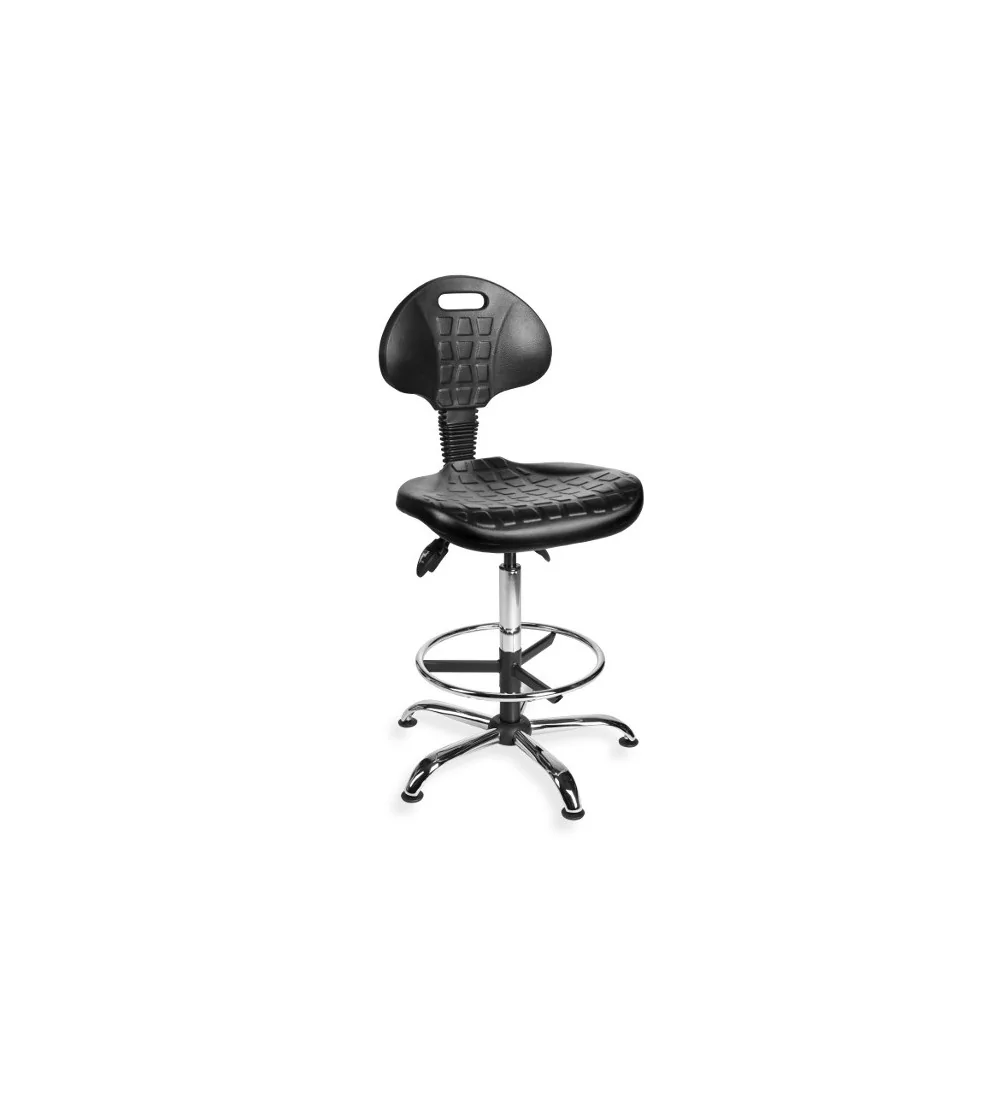 Krzesło warsztatowe wysokie z podnóżkiem na stopkach PurMax chrome asynchro H+RING