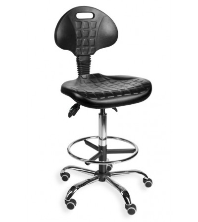 Krzesło przemysłowe wysokie, obrotowe z podnóżkiem na kółkach PurMax chrome asynchro H+RING WH