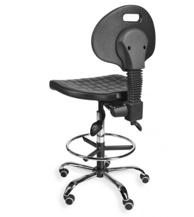 Krzesło przemysłowe wysokie, obrotowe z podnóżkiem na kółkach PurMax chrome asynchro H+RING WH