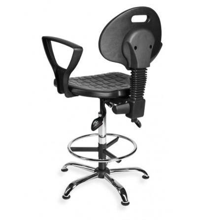 Krzesło laboratoryjne wysokie z podnóżkiem i podłokietnikami oraz mechanizmem asynchronicznym PurMax chrome asynchro H+RING 