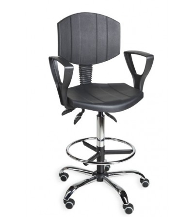 Krzesło warsztatowe z podłokietnikami na kółkach PurActive chrome asynchro PD WH