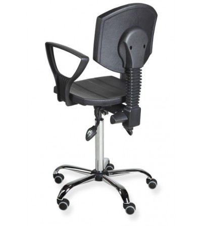 Krzesło warsztatowe z podłokietnikami na kółkach PurActive chrome asynchro PD WH