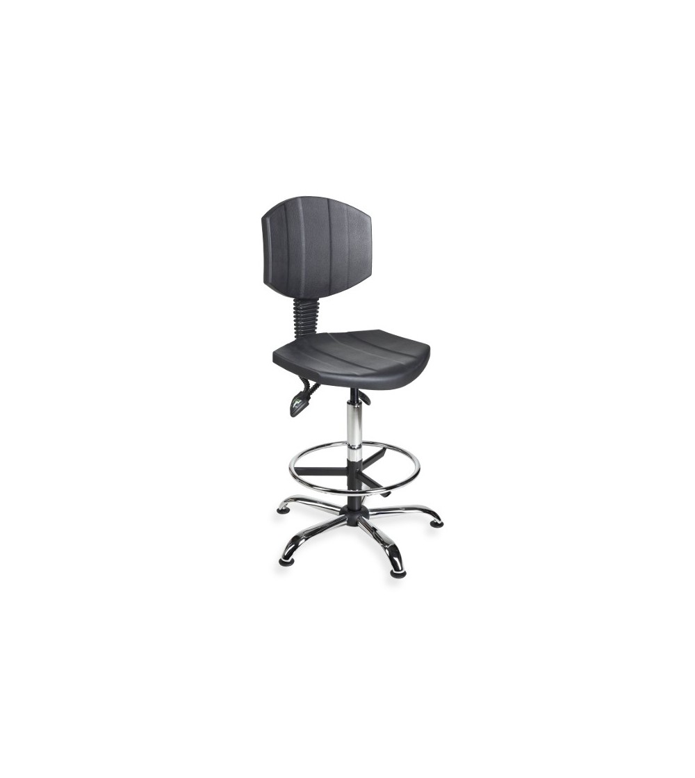 Krzesło przemysłowe wysokie, obrotowe z podnóżkiem PurActive chrome asynchro H+RING