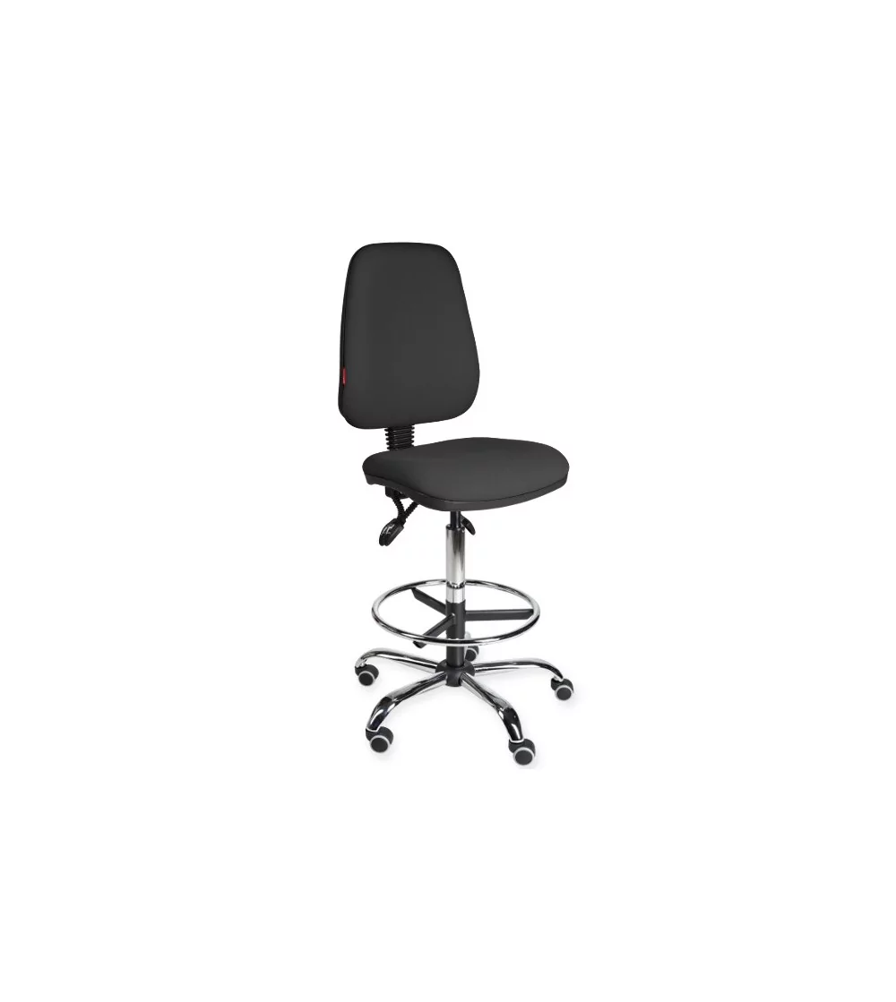 Krzesło warsztatowe, wygodne, obrotowe, wysokie z podnóżkiem na kółkach KomfortMax Desert chrome asynchro H + RING WH
