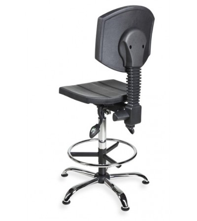 Krzesło przemysłowe wysokie, obrotowe z podnóżkiem PurActive chrome asynchro H+RING