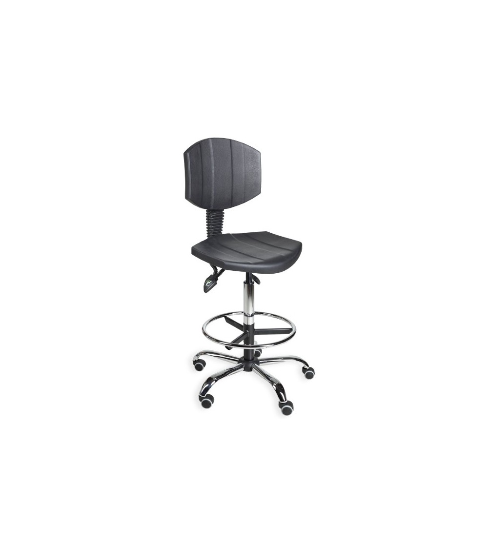 Krzesło warsztatowe obrotowe wysokie na kłókach z podłokietnikiem PurActive chrome asynchro H+RING WH