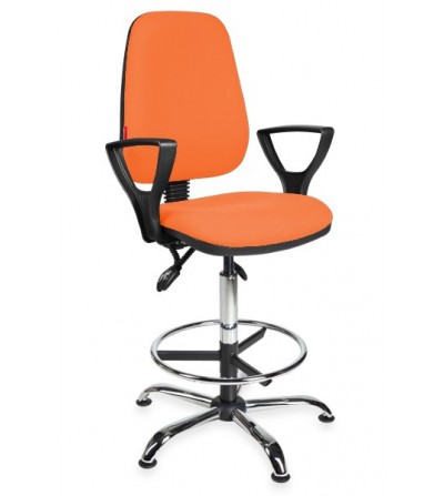 Krzesło przemysłowe wysokie z podnóżkiem i podłokietnikami KomfortMax Desert chrome asynchro H + RING PD