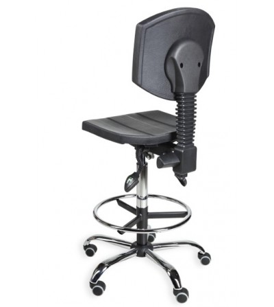 Krzesło warsztatowe obrotowe wysokie na kłókach z podłokietnikiem PurActive chrome asynchro H+RING WH