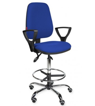 Krzesło warsztatowe, obrotowe, podwyższane na kółkach z podłokietnikami KomfortMax Desert chrome asynchro H + RING PD WH