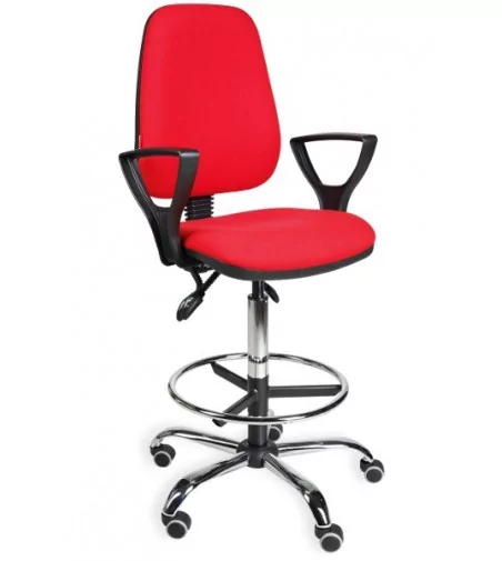 Krzesło warsztatowe, obrotowe, podwyższane na kółkach z podłokietnikami KomfortMax Desert chrome asynchro H + RING PD WH