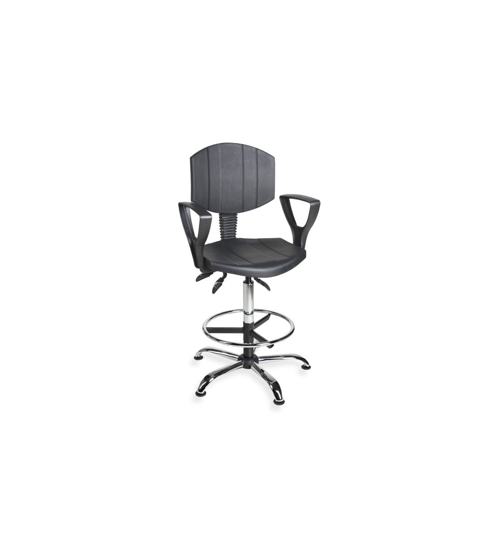 Krzesło laboratoryjne, obrotowe wysokie z podnóżkiem i podłokietnikami PurActive chrome asynchro H+RING PD