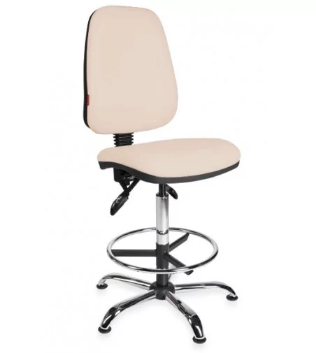 Krzesło laboratoryjne obrotowe podwyższane na stopkach KomfortMax Eco chrome asynchro H + RING