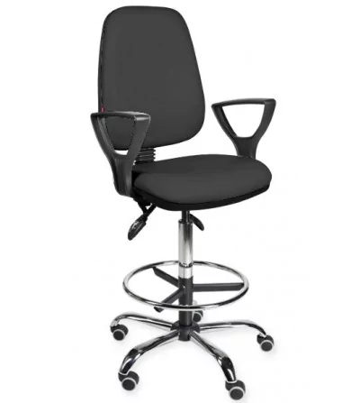 Krzesło laboratoryjne, warsztatowe, podwyższane na kółkach z podłokietnikami KomfortMax Eco chrome asynchro H + RING PD WH