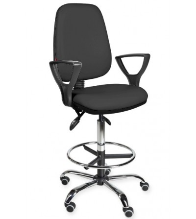 Krzesło laboratoryjne, warsztatowe, podwyższane na kółkach z podłokietnikami KomfortMax Eco chrome asynchro H + RING PD WH