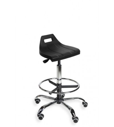 Hoker przemysłowy PurHoker - z podnóżkiem, na kółkach, podstawa chrom