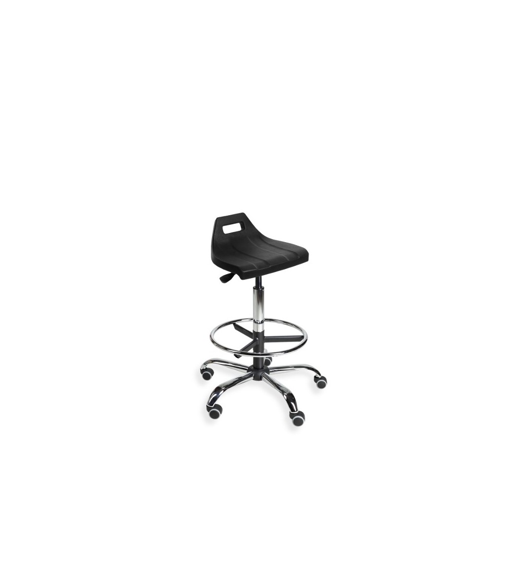 Hoker przemysłowy PurHoker - z podnóżkiem, na kółkach, podstawa chrom