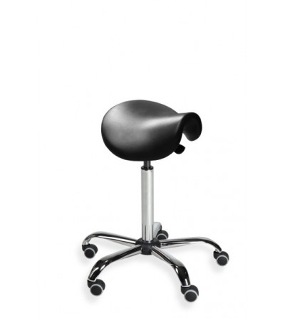 Taboret - siodło PurDżokej z pianki integralnej - na kółkach, chrom