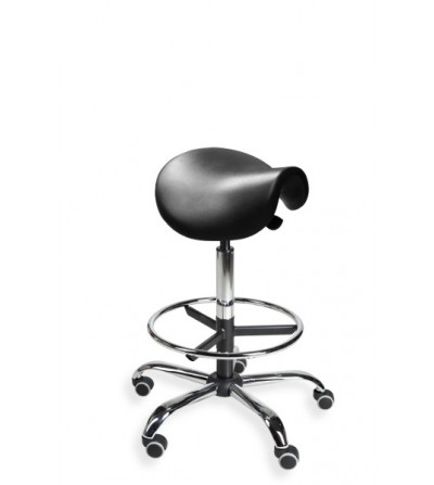 Taboret - siodło PurDżokej z pianki - chrom, kółka, wysokie, podnóżek