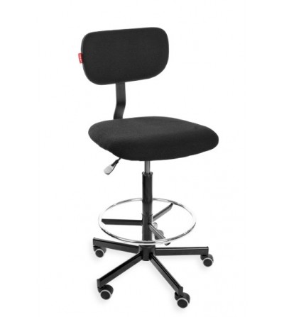 Obrotowe krzesło przemysłowe Black 01 z podnóżkiem, na kółkach (H + RING WH)