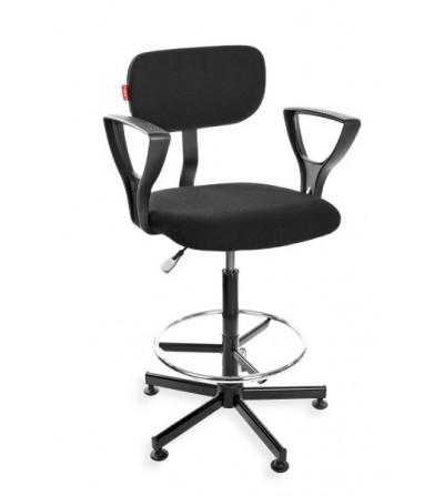 Podwyższane krzesło przemysłowe Black 01, obrotowe, z podnóżkiem, na stopkach (H + RING PD)