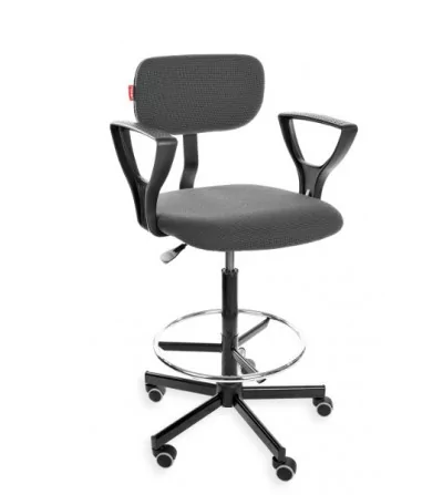 Black 01 H + RING PD WH - podwyższane krzesło przemysłowe z podnóżkiem, podłokietnikami, na kółkach