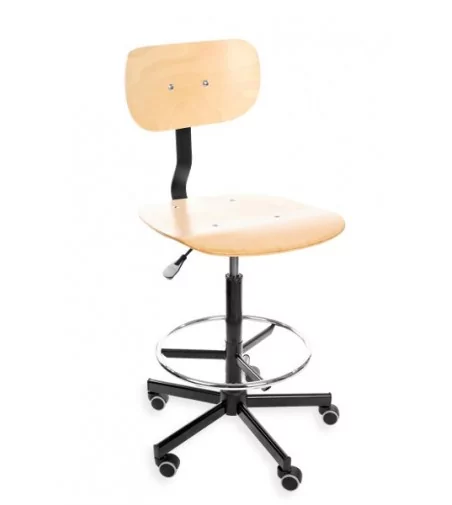 Ergonomiczne krzesło warsztatowe Black 01, ze sklejki, podnóżek, kółka